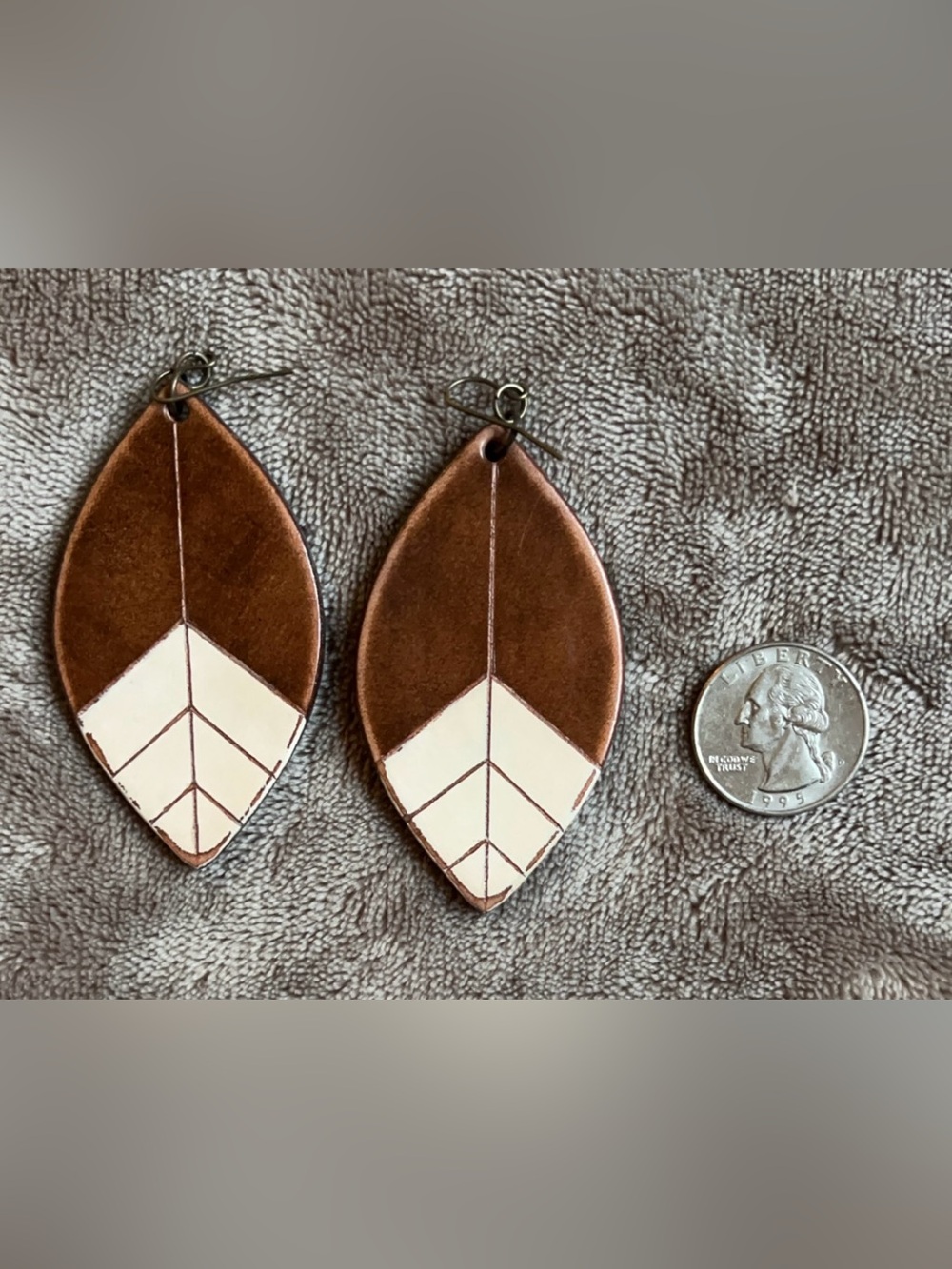Brown and Cream Leaf Drop Earrings — Unbranded